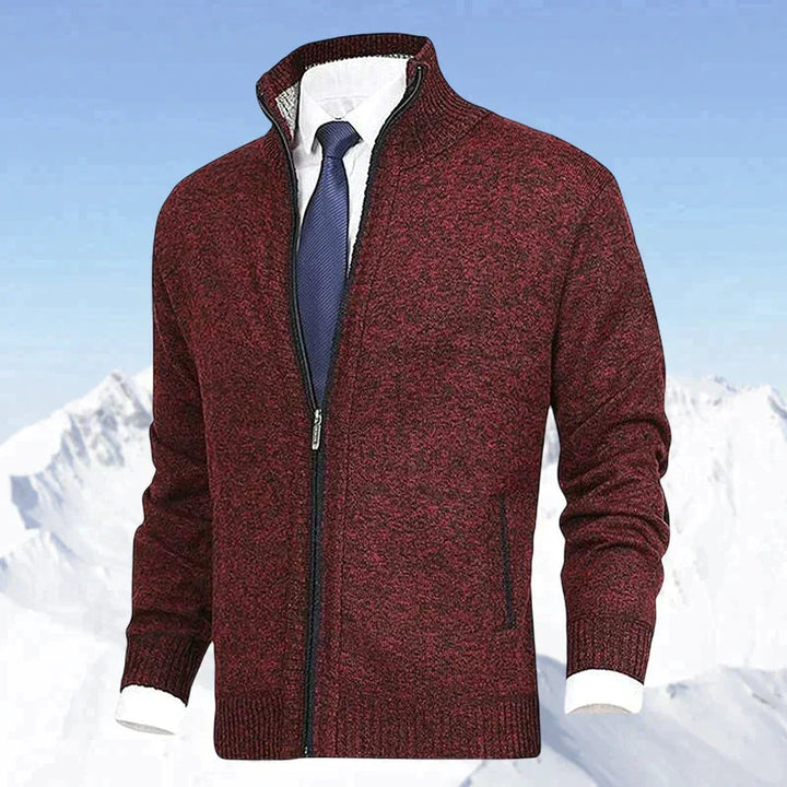 John | Men's Zip-Up Knitted Cardigan Stand Collar Side Pockets