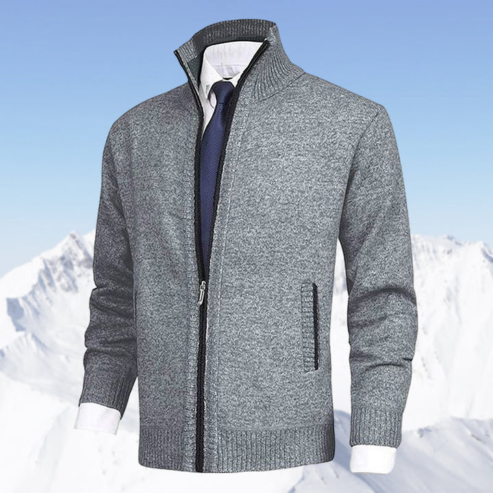 John | Men's Zip-Up Knitted Cardigan Stand Collar Side Pockets