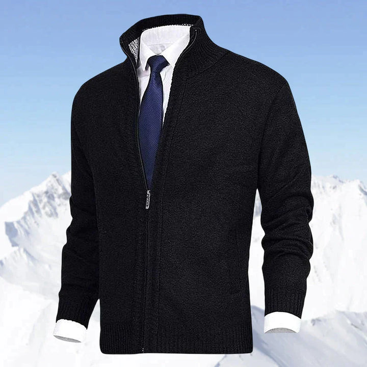John | Men's Zip-Up Knitted Cardigan Stand Collar Side Pockets