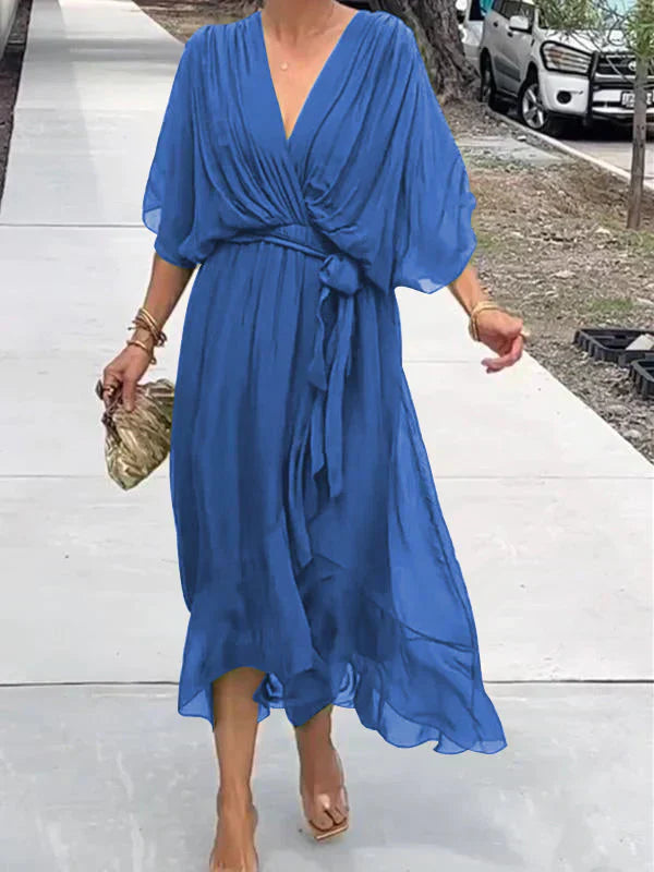 Selah Elegant Soft V-Neck Silk Dress for Women