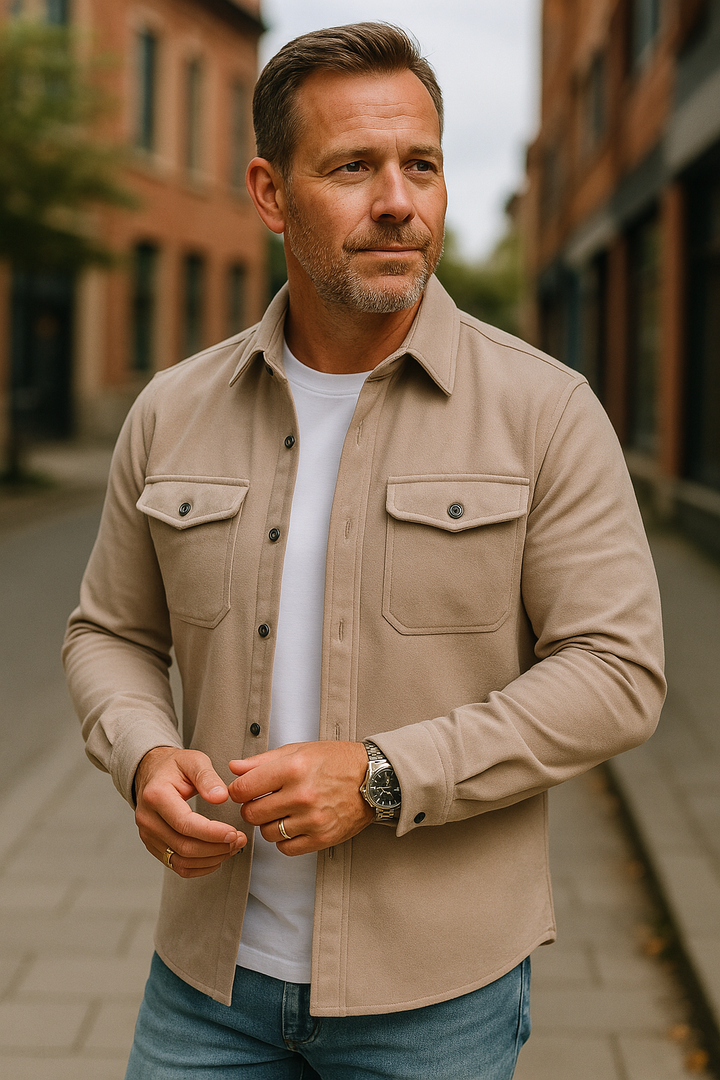 Archie | Men's Long-Sleeve Shirt Cotton Blend Button-Front Collar