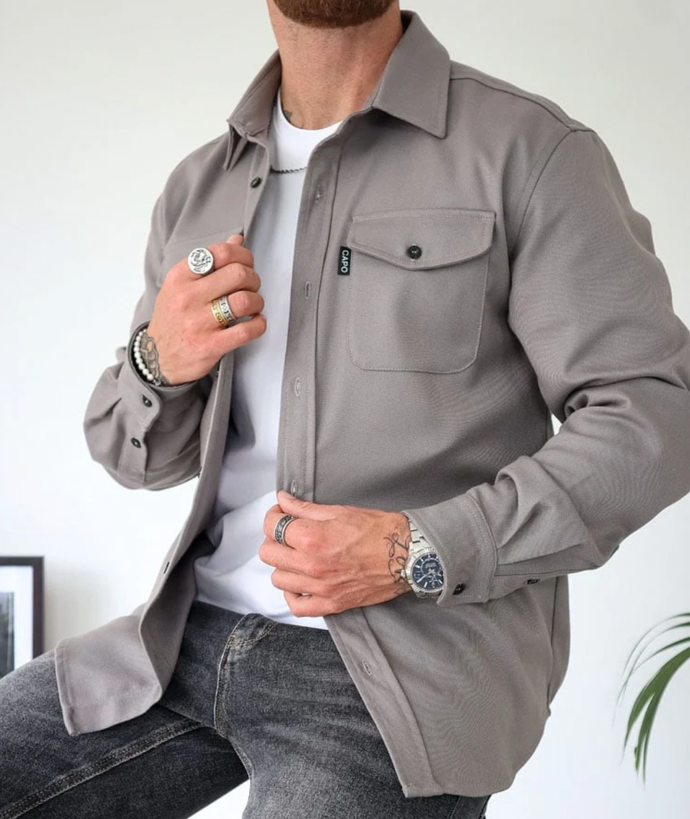 Archie | Men's Long-Sleeve Shirt Cotton Blend Button-Front Collar