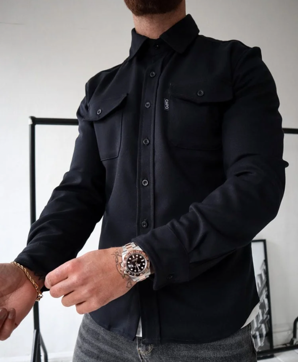 Archie | Men's Long-Sleeve Shirt Cotton Blend Button-Front Collar