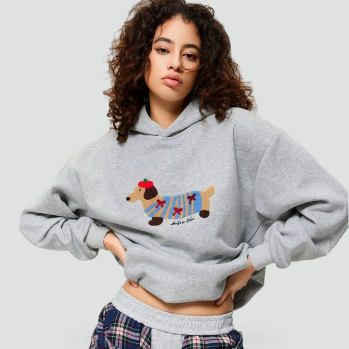 Clementine | Women's Embroidered Dachshund Hoodie Cotton Blend