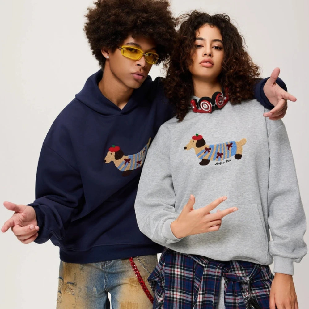 Clementine | Women's Embroidered Dachshund Hoodie Cotton Blend