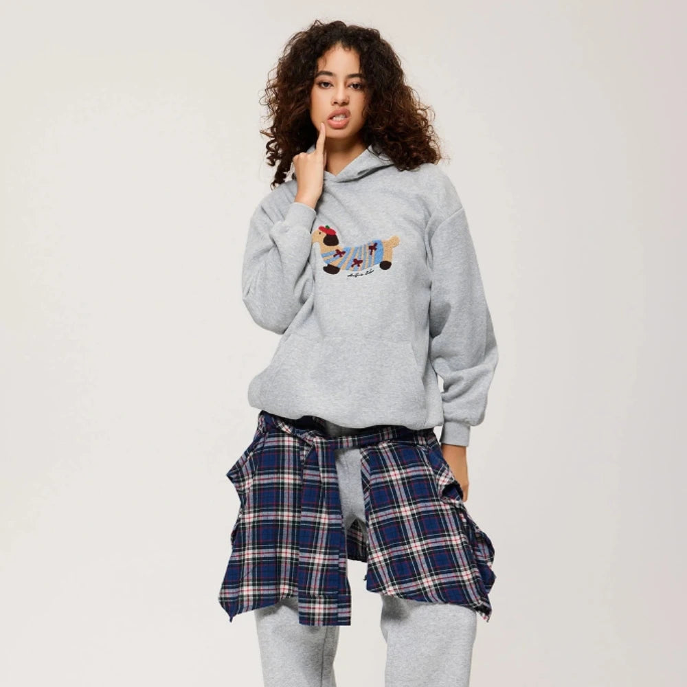 Clementine | Women's Embroidered Dachshund Hoodie Cotton Blend
