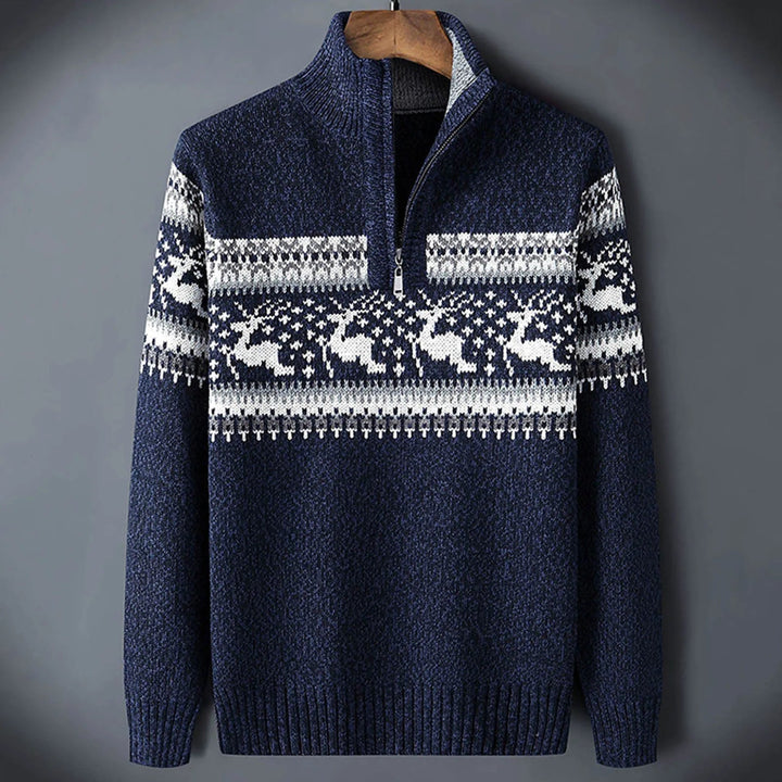 Frederick | Men's Half-Zip Thick Knit Jumper Raised Collar Ribbed Trims