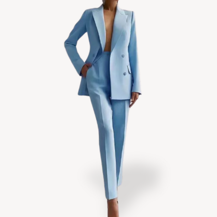 Women’s Tailored Trouser Suit – Double-Breasted Blazer Set for Business and Evening Wear