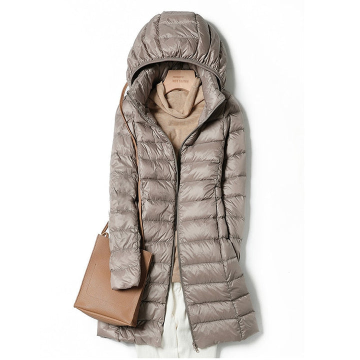 Women’s Hooded Puffer Coat – Lightweight Longline Winter Jacket for Everyday Wear