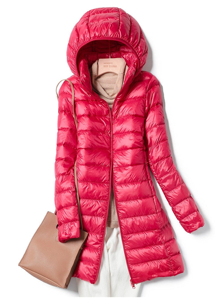 Women’s Hooded Puffer Coat – Lightweight Longline Winter Jacket for Everyday Wear