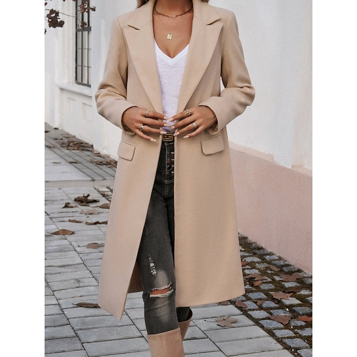 Walpurga | Women's Long Coat Straight Cut Notch Lapel Flap Pockets
