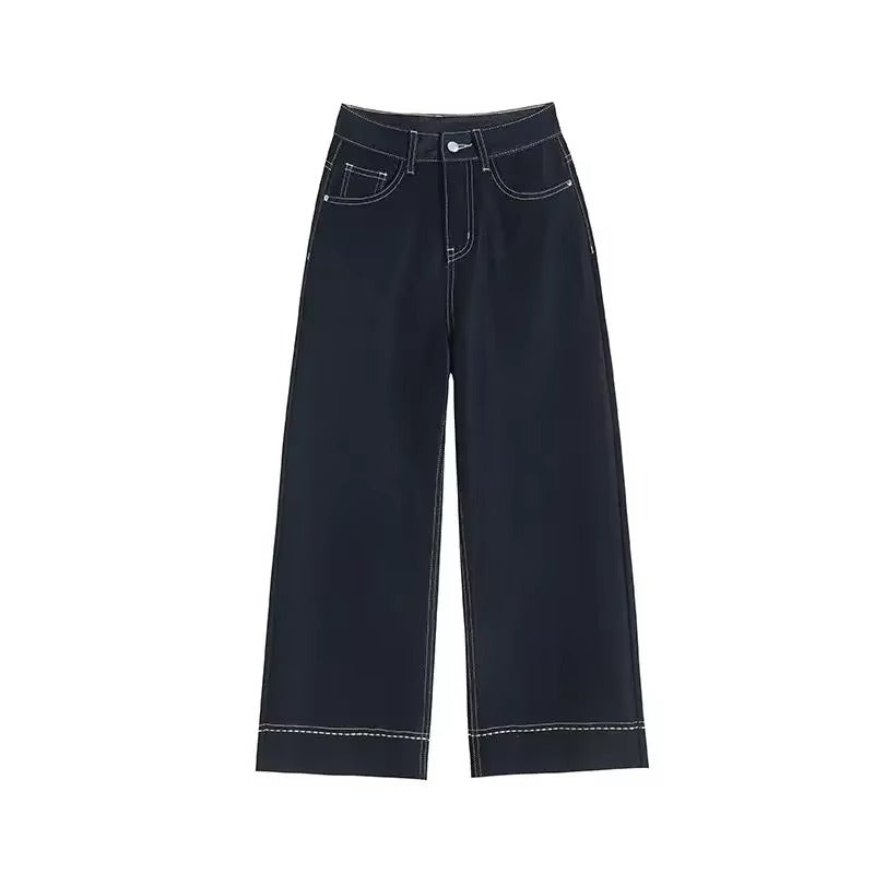 Lucienne Contrast Stitch Wide Leg Jeans