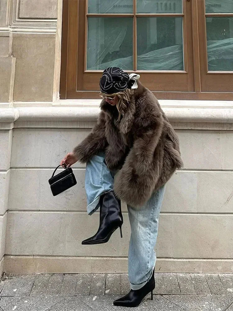 Leah | Women's Faux Fur Coat Long Sleeve Soft Plush Winter Coat