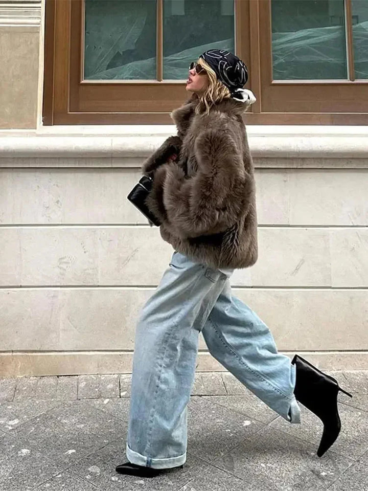 Leah | Women's Faux Fur Coat Long Sleeve Soft Plush Winter Coat