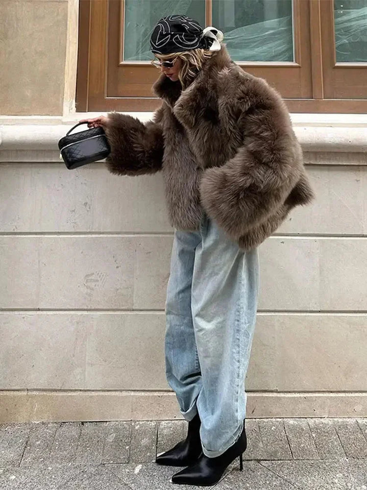 Leah | Women's Faux Fur Coat Long Sleeve Soft Plush Winter Coat
