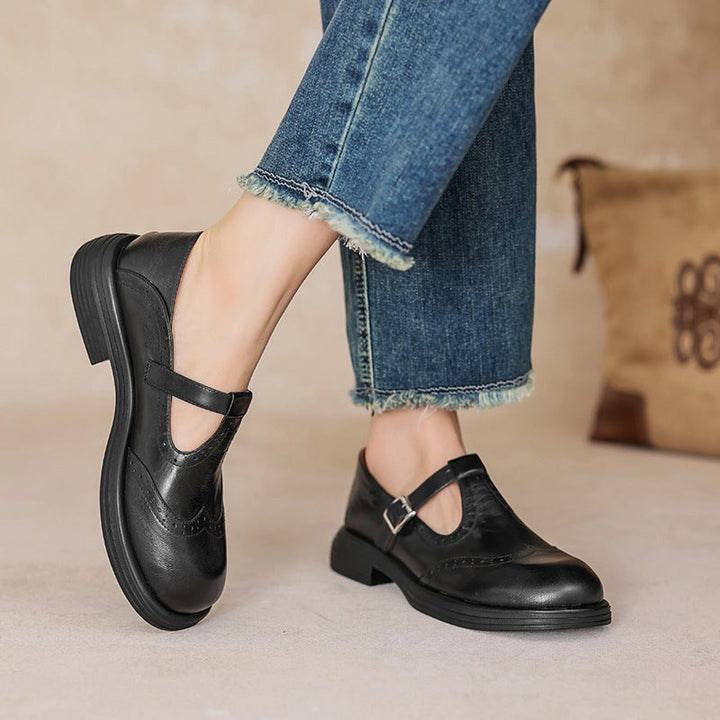 Velda | Women's Mary Jane Shoes Leather Buckle Cushioned Flat