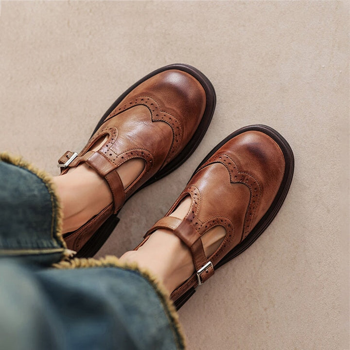 Velda | Women's Mary Jane Shoes Leather Buckle Cushioned Flat
