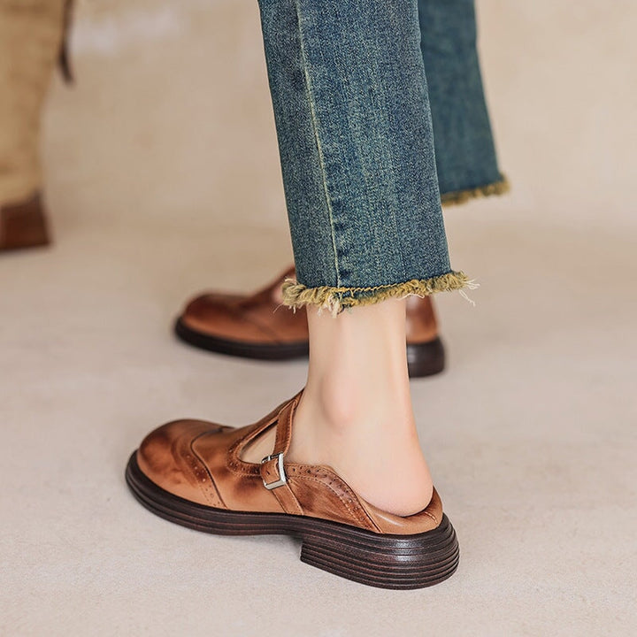 Velda | Women's Mary Jane Shoes Leather Buckle Cushioned Flat