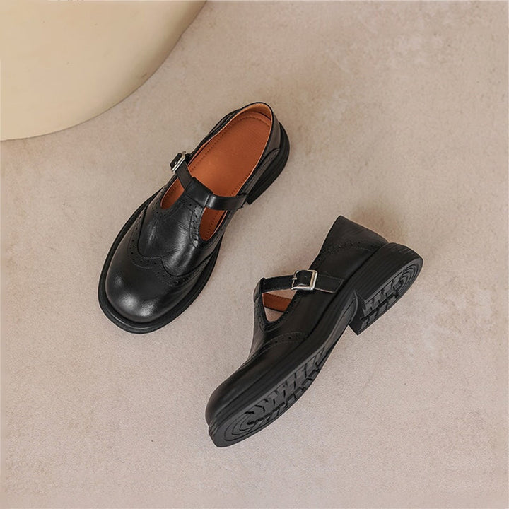 Velda | Women's Mary Jane Shoes Leather Buckle Cushioned Flat