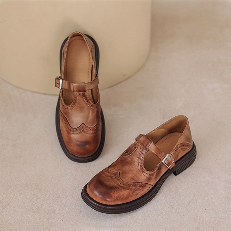 Velda | Women's Mary Jane Shoes Leather Buckle Cushioned Flat
