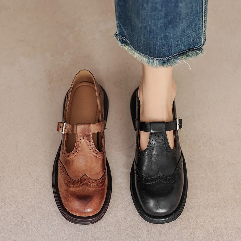 Velda | Women's Mary Jane Shoes Leather Buckle Cushioned Flat