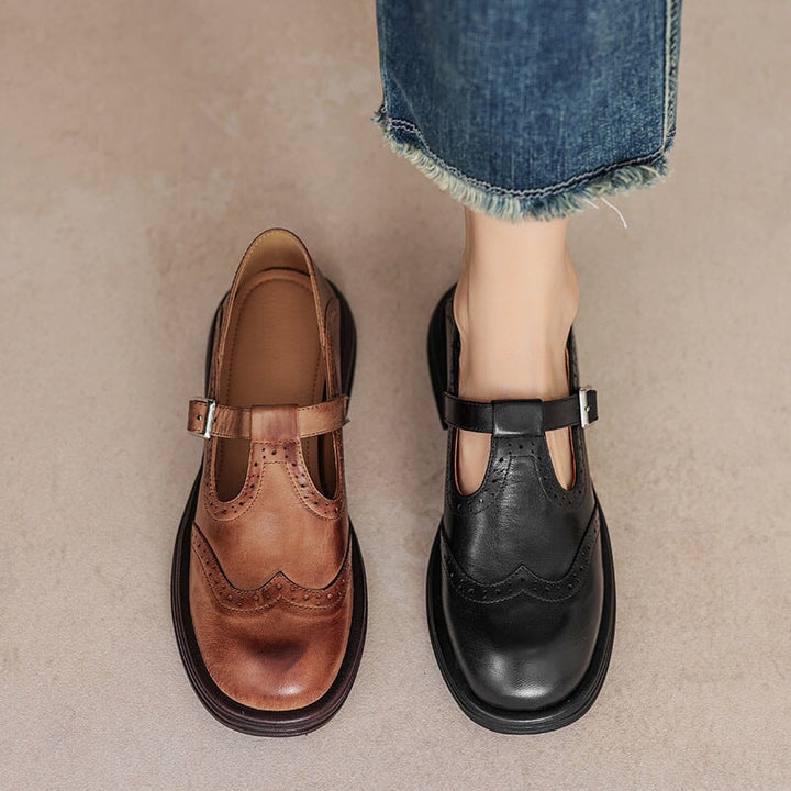 Velda | Women's Mary Jane Shoes Leather Buckle Cushioned Flat