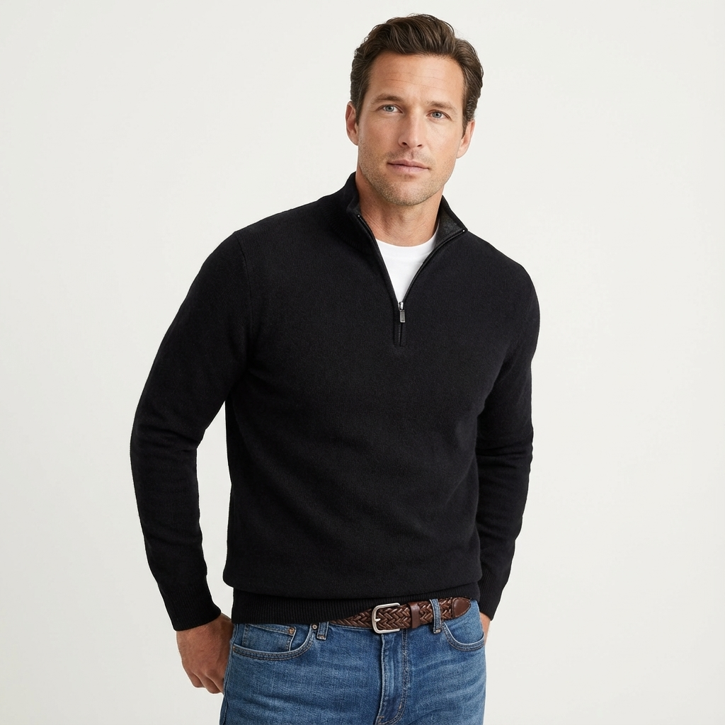 Caleb | Men's Quarter Zip Jumper Relaxed Fit Ribbed Cuffs