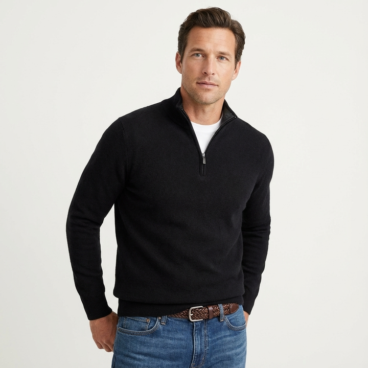 Caleb | Men's Quarter Zip Jumper Relaxed Fit Ribbed Cuffs