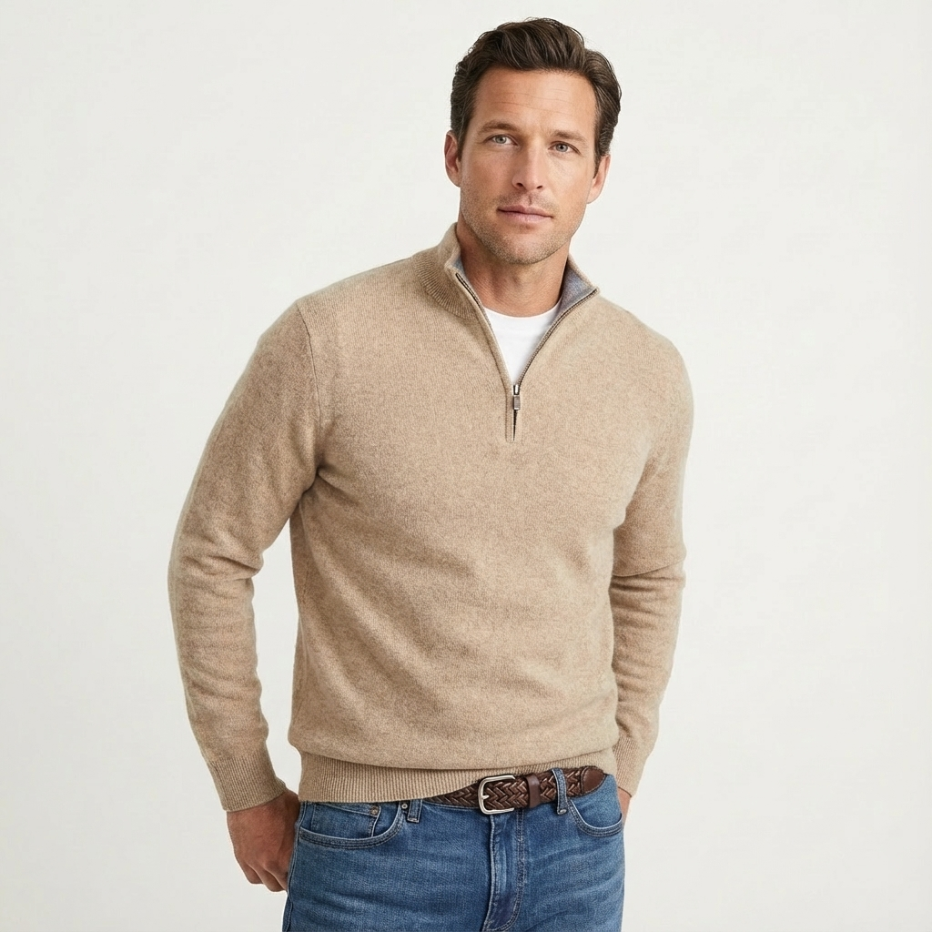 Caleb | Men's Quarter Zip Jumper Relaxed Fit Ribbed Cuffs