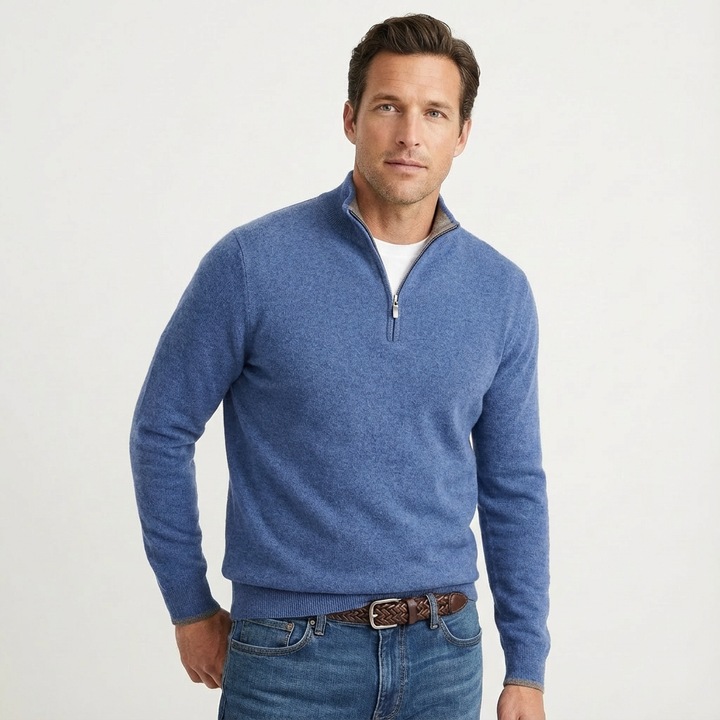 Caleb | Men's Quarter Zip Jumper Relaxed Fit Ribbed Cuffs