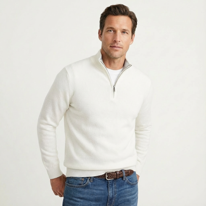 Caleb | Men's Quarter Zip Jumper Relaxed Fit Ribbed Cuffs