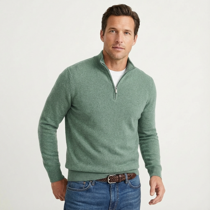 Caleb | Men's Quarter Zip Jumper Relaxed Fit Ribbed Cuffs