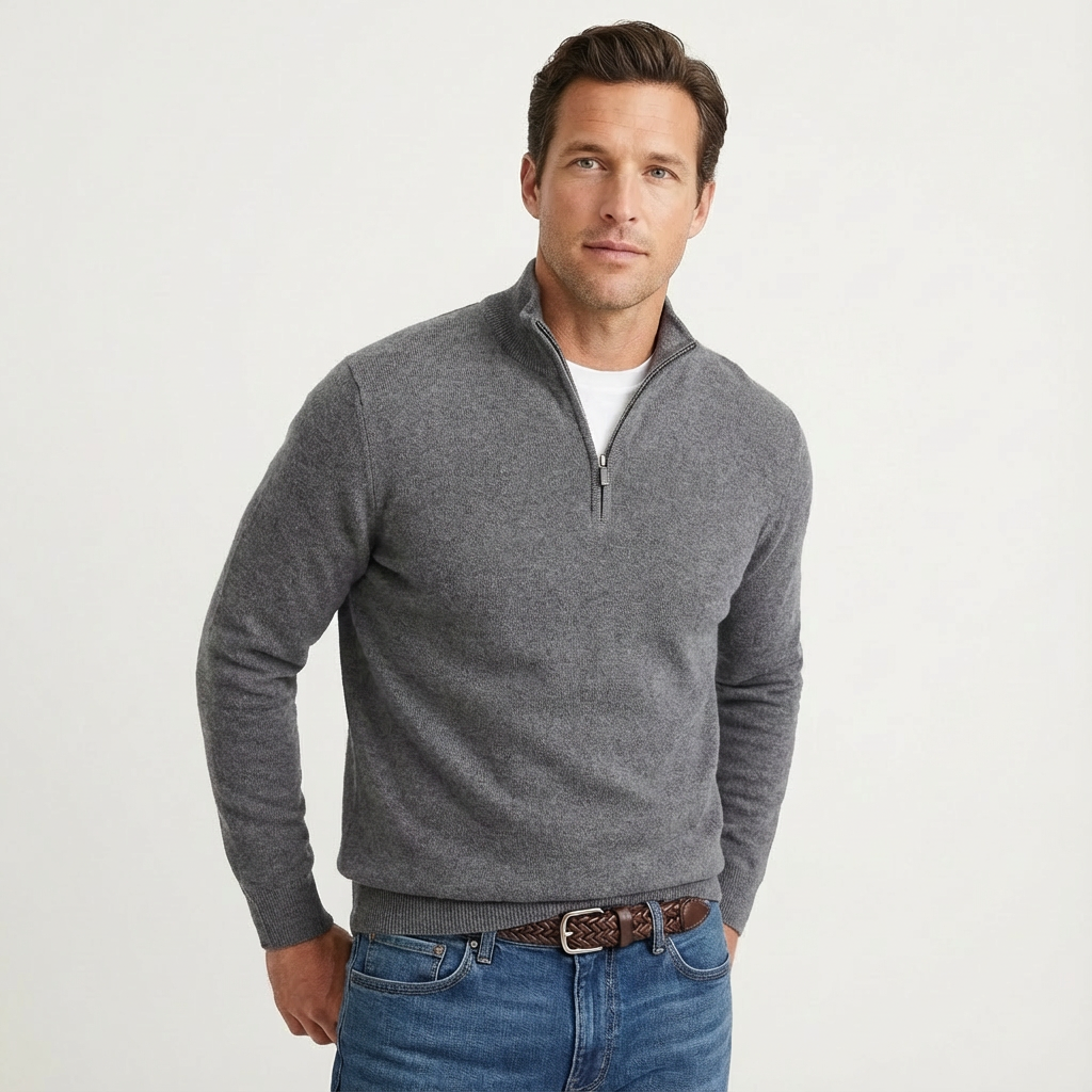 Caleb | Men's Quarter Zip Jumper Relaxed Fit Ribbed Cuffs
