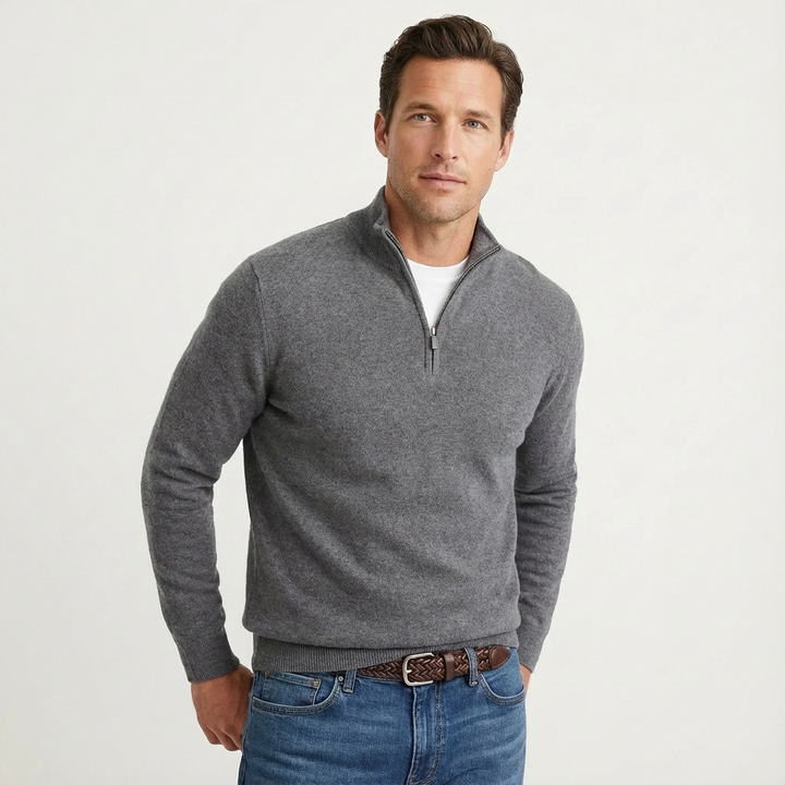 Caleb | Men's Quarter Zip Jumper Relaxed Fit Ribbed Cuffs