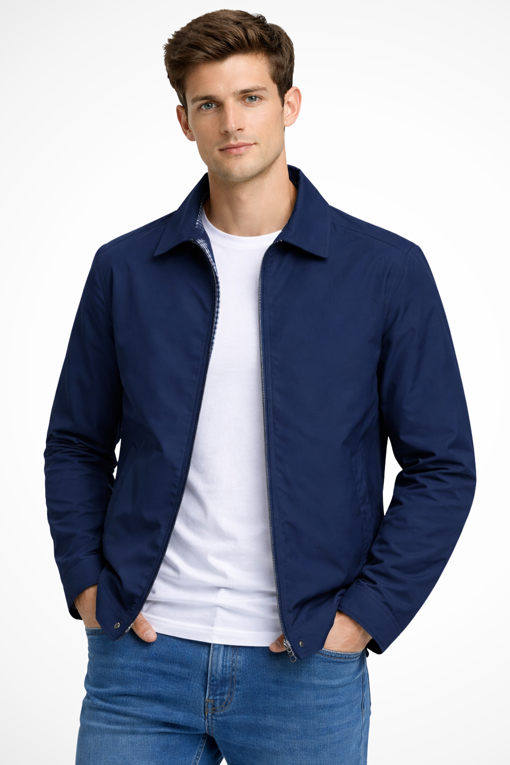 Men's Collared Harrington Jacket with Stylish Check Lining