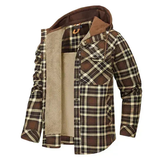 Ross | Men's Hooded Flannel Check Shirt Jacket Chest Pockets