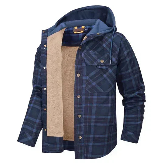 Ross | Men's Hooded Flannel Check Shirt Jacket Chest Pockets