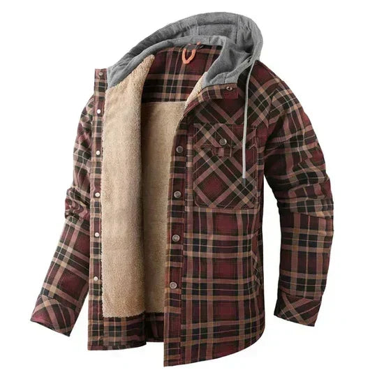 Ross | Men's Hooded Flannel Check Shirt Jacket Chest Pockets