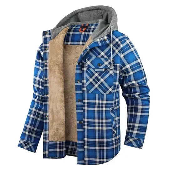 Ross | Men's Hooded Flannel Check Shirt Jacket Chest Pockets