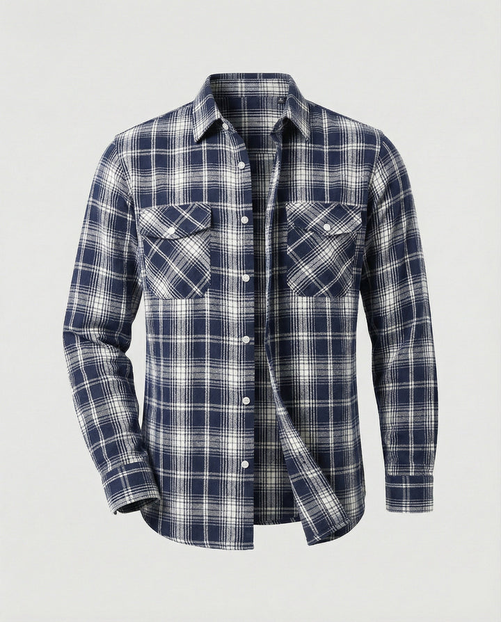 Noah | Men's Plaid Flannel Shirt Long Sleeve Twin Button-Flap Chest Pockets