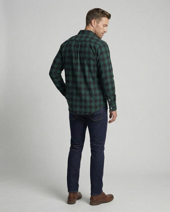 Noah | Men's Plaid Flannel Shirt Long Sleeve Twin Button-Flap Chest Pockets