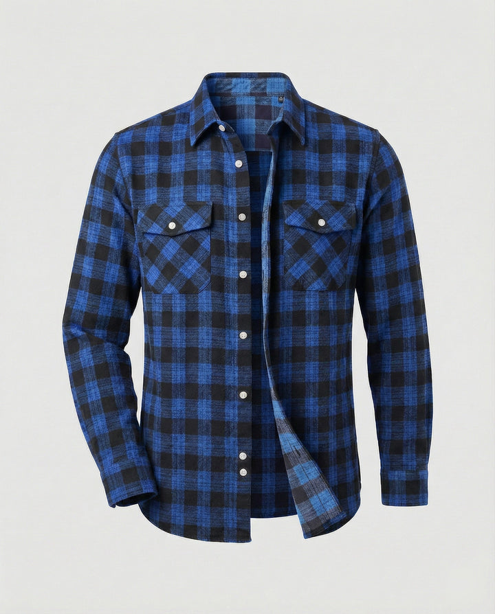 Noah | Men's Plaid Flannel Shirt Long Sleeve Twin Button-Flap Chest Pockets