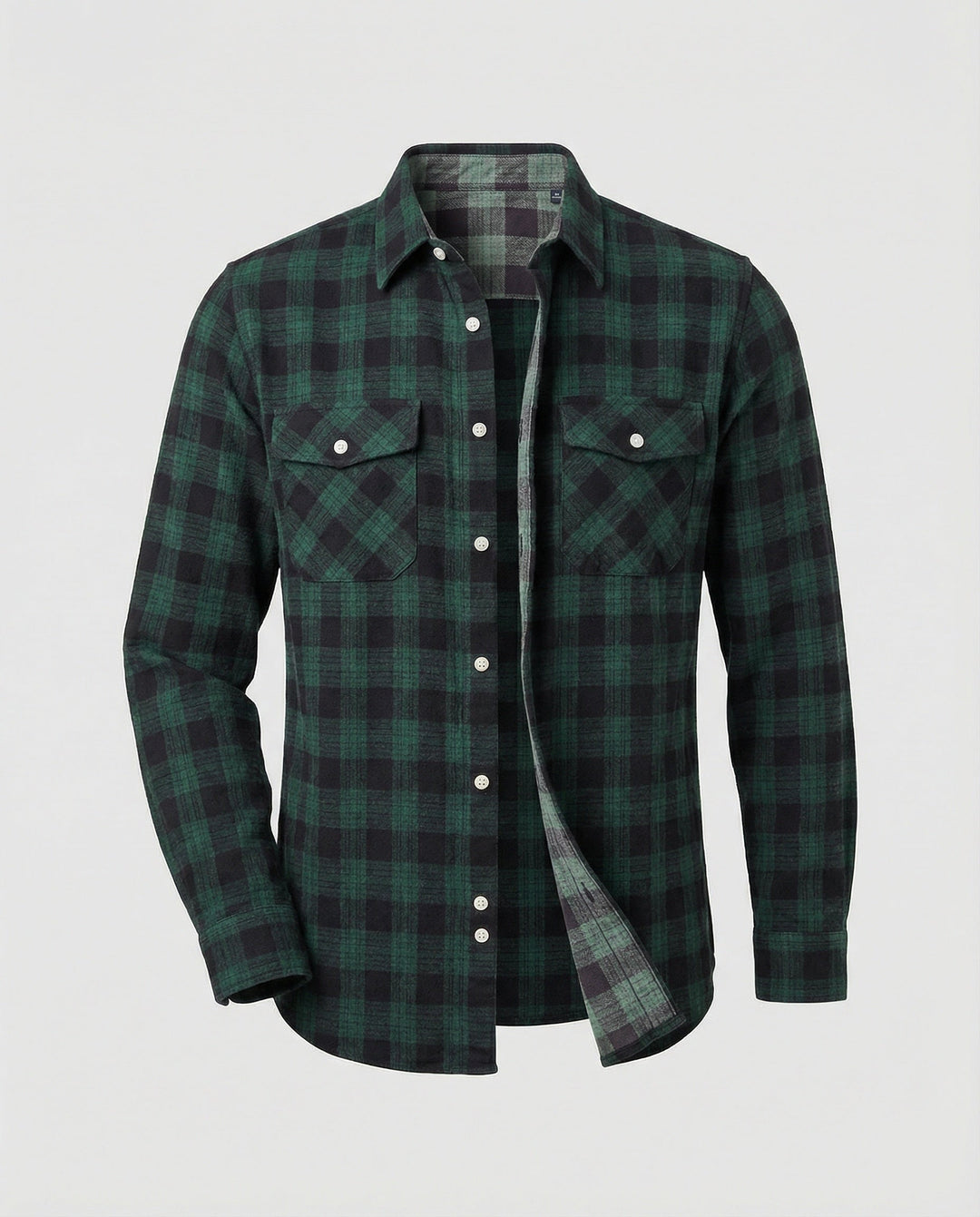 Noah | Men's Plaid Flannel Shirt Long Sleeve Twin Button-Flap Chest Pockets