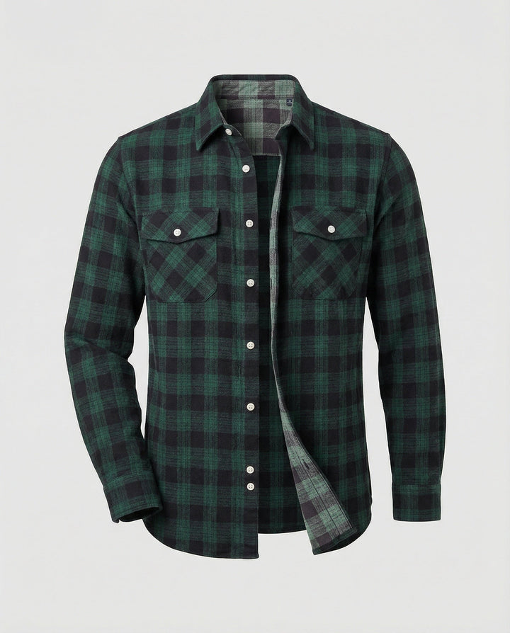 Noah | Men's Plaid Flannel Shirt Long Sleeve Twin Button-Flap Chest Pockets
