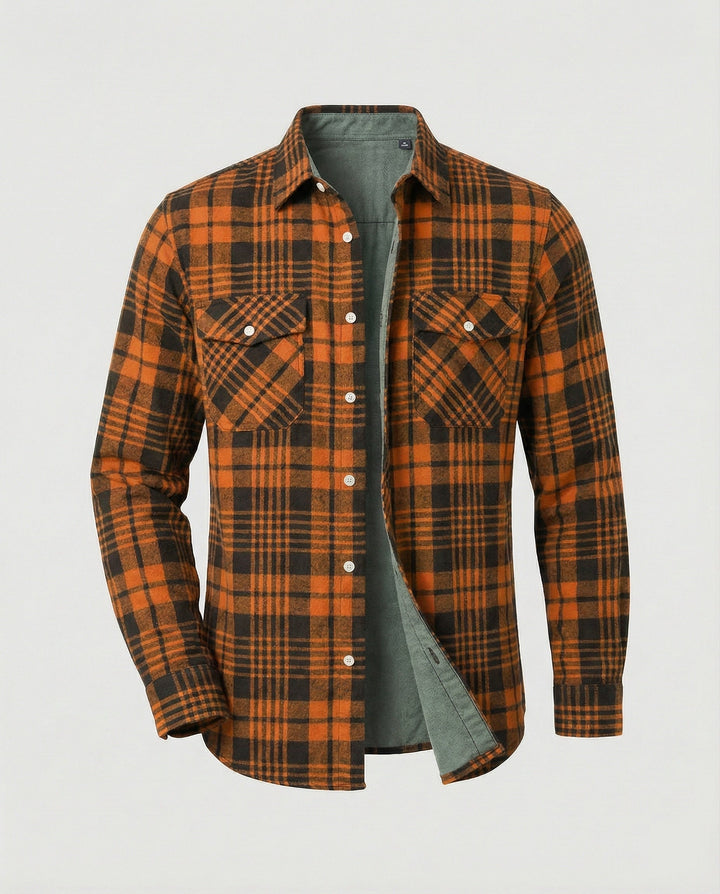 Noah | Men's Plaid Flannel Shirt Long Sleeve Twin Button-Flap Chest Pockets