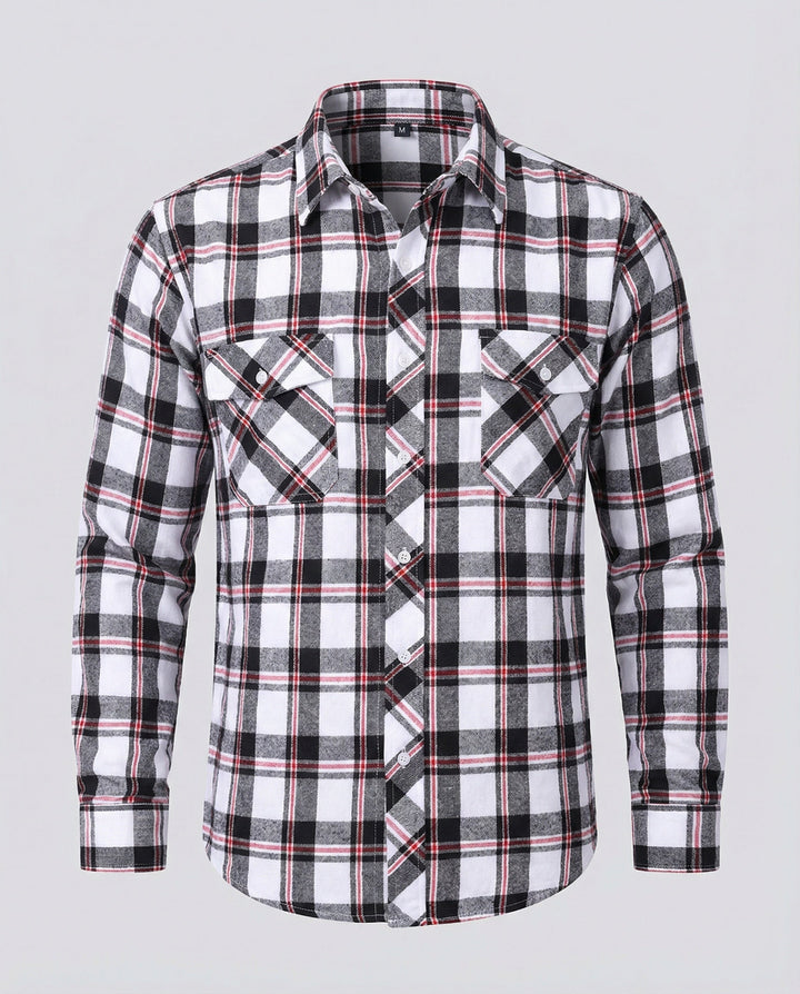 Noah | Men's Plaid Flannel Shirt Long Sleeve Twin Button-Flap Chest Pockets