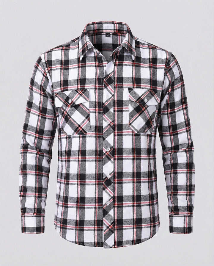 Noah | Men's Plaid Flannel Shirt Long Sleeve Twin Button-Flap Chest Pockets
