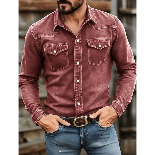 Archie | Men's Western Denim Shirt Slim Fit Snap-Button Chest Pockets