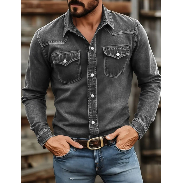 Archie | Men's Western Denim Shirt Slim Fit Snap-Button Chest Pockets