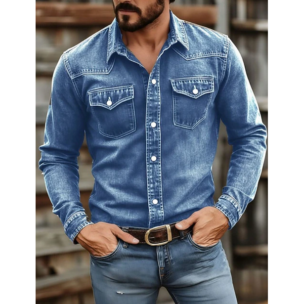 Archie | Men's Western Denim Shirt Slim Fit Snap-Button Chest Pockets